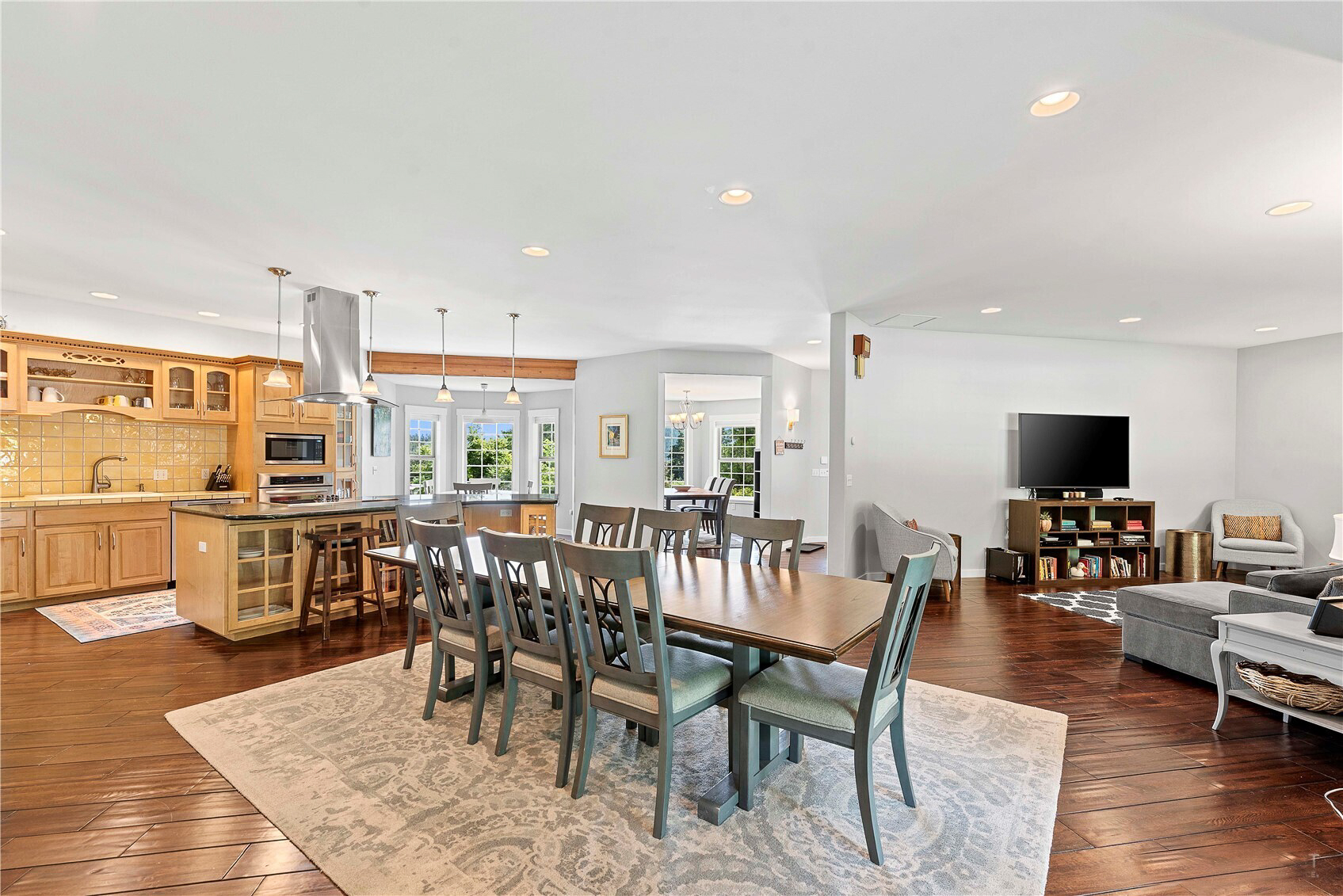 Interior view of The Tyrolean dining, kitchen, and family room